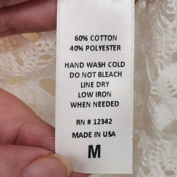 Coin 1804 White Crochet Long Sleeve Shark Bite Hem Boho Overlay Top Women's M - Picture 3 of 7